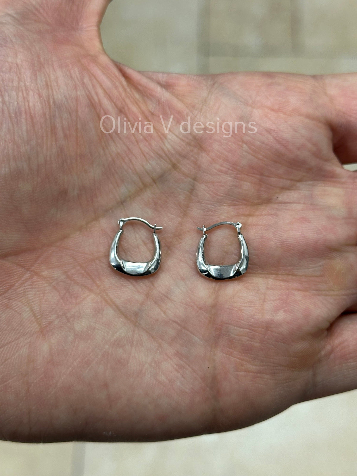 14k White Gold Oval Hoop Earrings 14mm / Classic Hoops, Everyday Earrings, Gift For Her, For Him, 14k White Gold