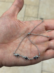 14k White Gold Puffy Elephant Adjustable Bolo Bracelet, Handcrafted, 14k Solid Link Bracelet, Animal Bracelet, Minimalist, Boho