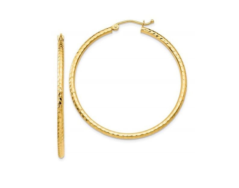 14k Yellow Gold Diamond Cut Tube Hoop Earrings 12mm 14mm 16mm 18mm 20mm 25mm /Classic Hoops,Everyday Earrings,Gift for her,for him