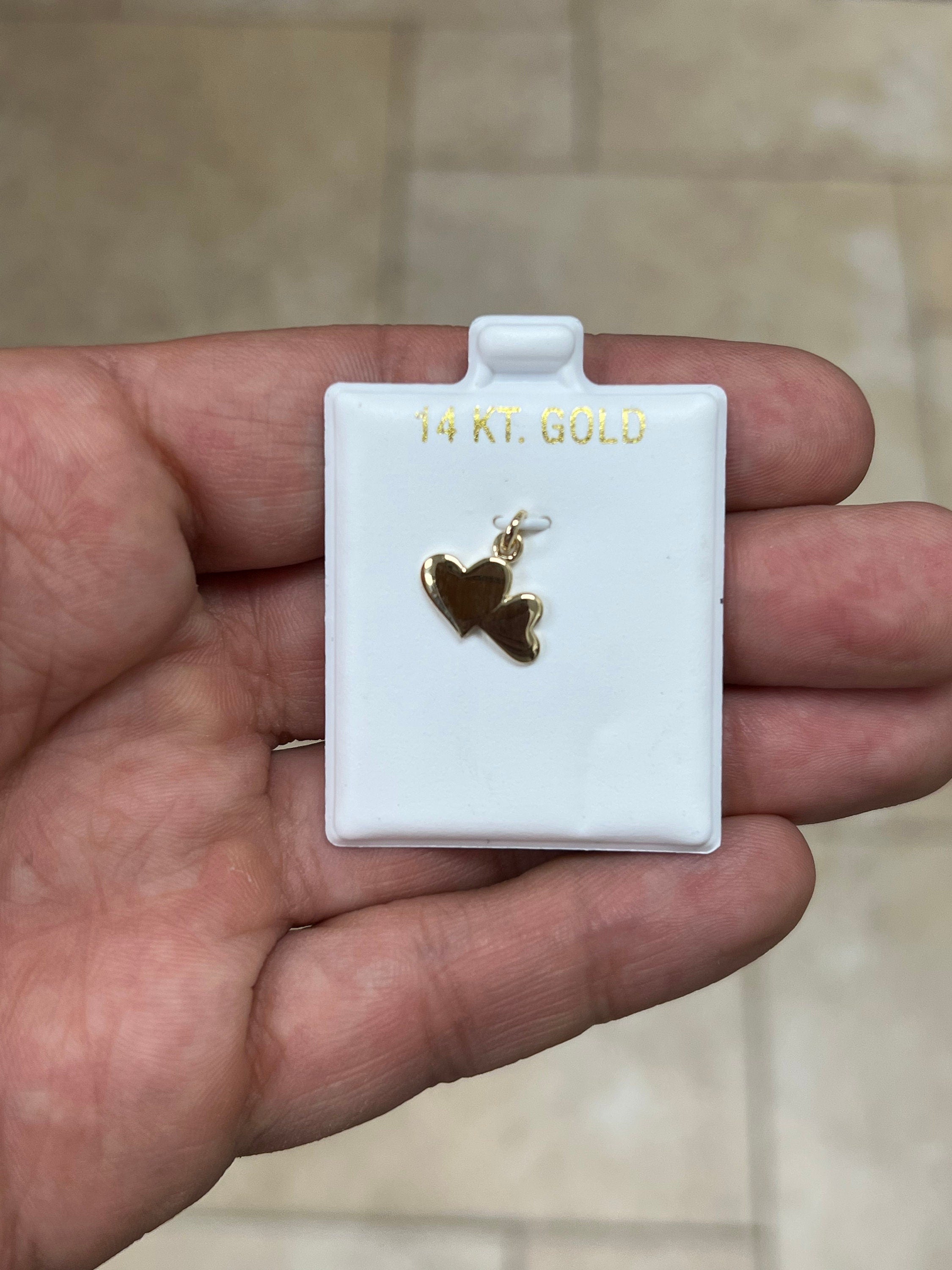14k Yellow Gold Double Heart Pendant, Love Heart - Genuine 14k Yellow Gold - Pendant Gift, Dainty, Love