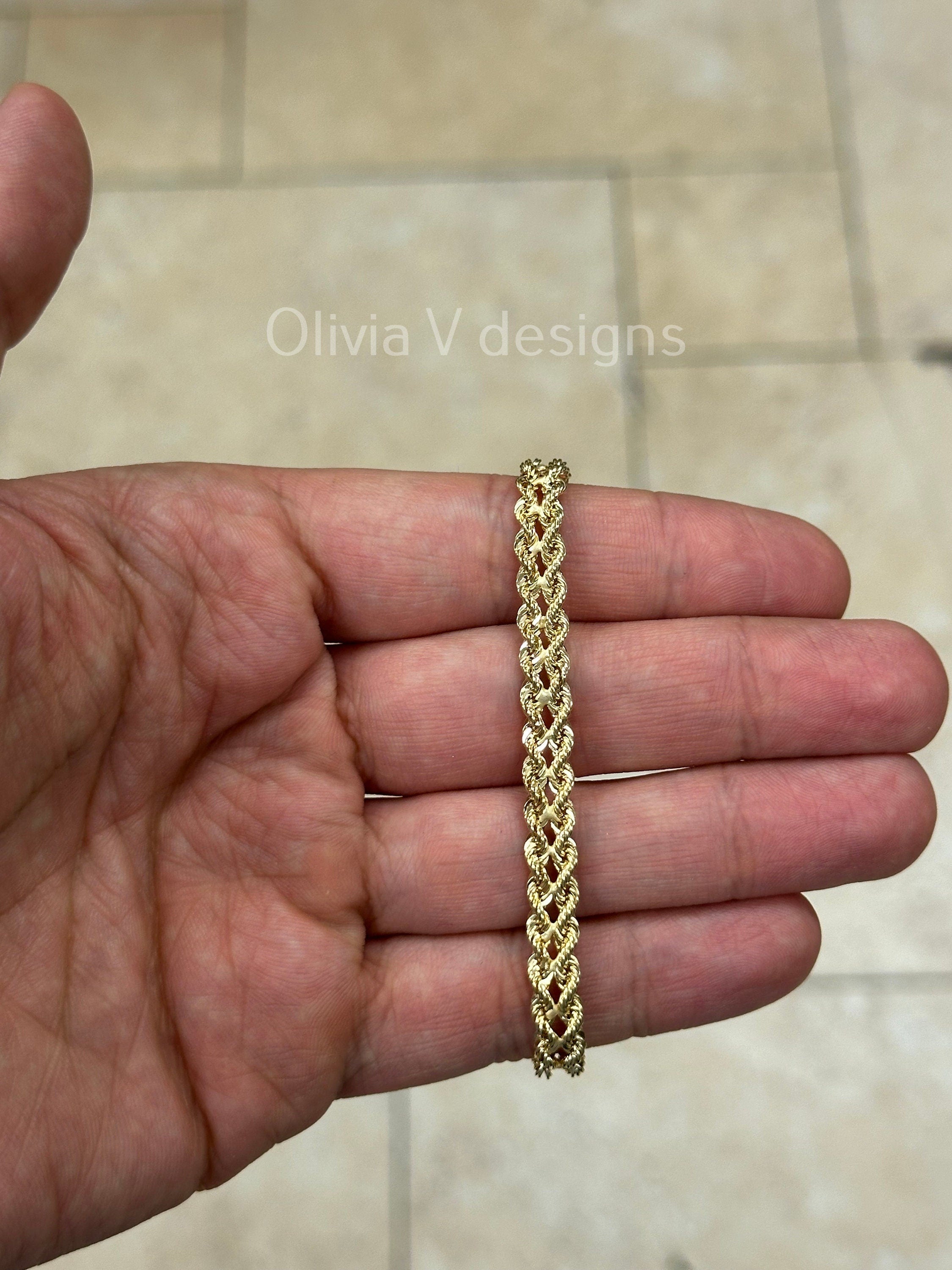 14k Yellow Gold Double Rope 6mm Bracelet 7.5'', Diamond Cut, Real 14k Gold Bracelet, Women, Gift
