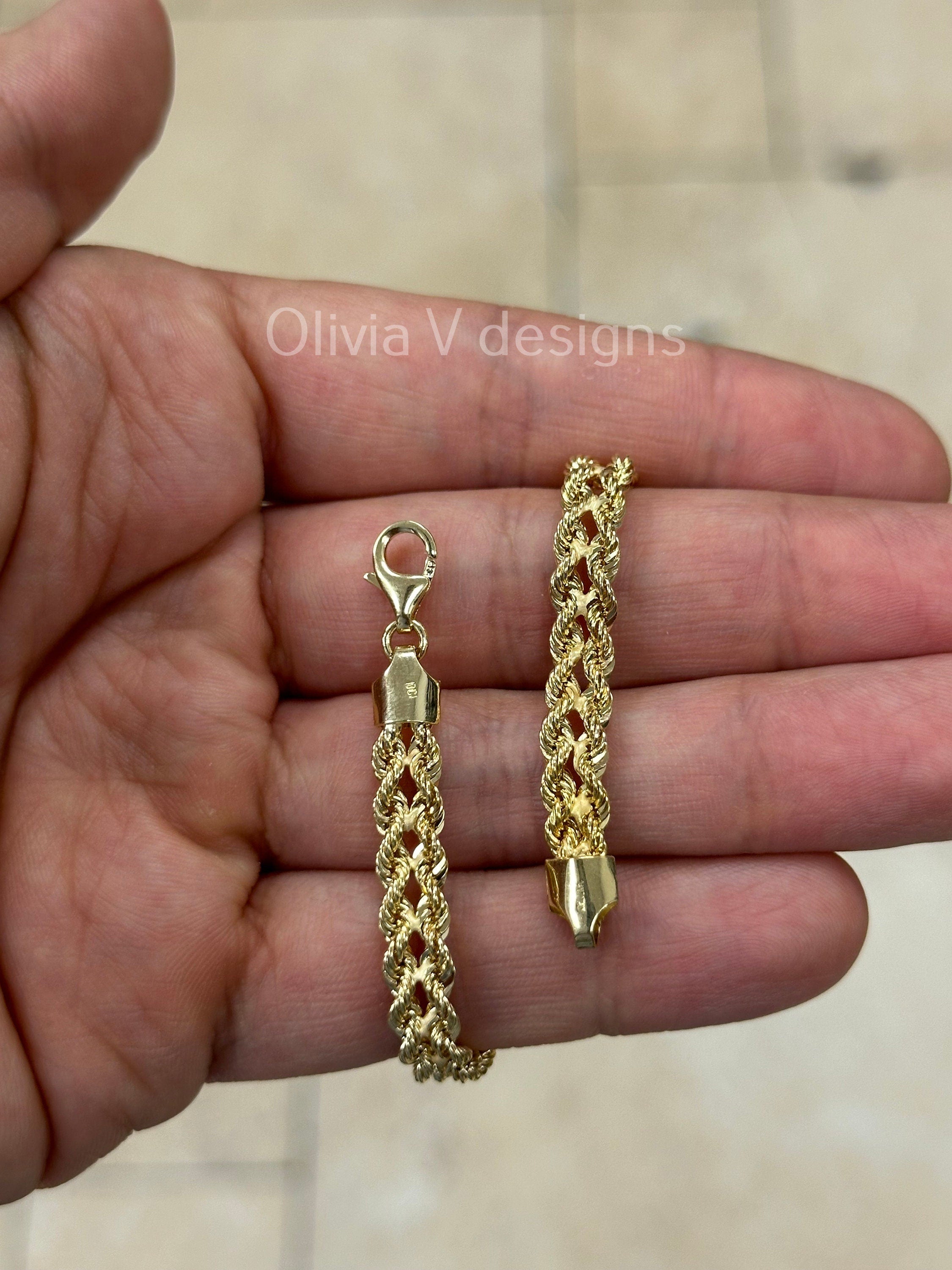 14k Yellow Gold Double Rope 6mm Bracelet 7.5'', Diamond Cut, Real 14k Gold Bracelet, Women, Gift