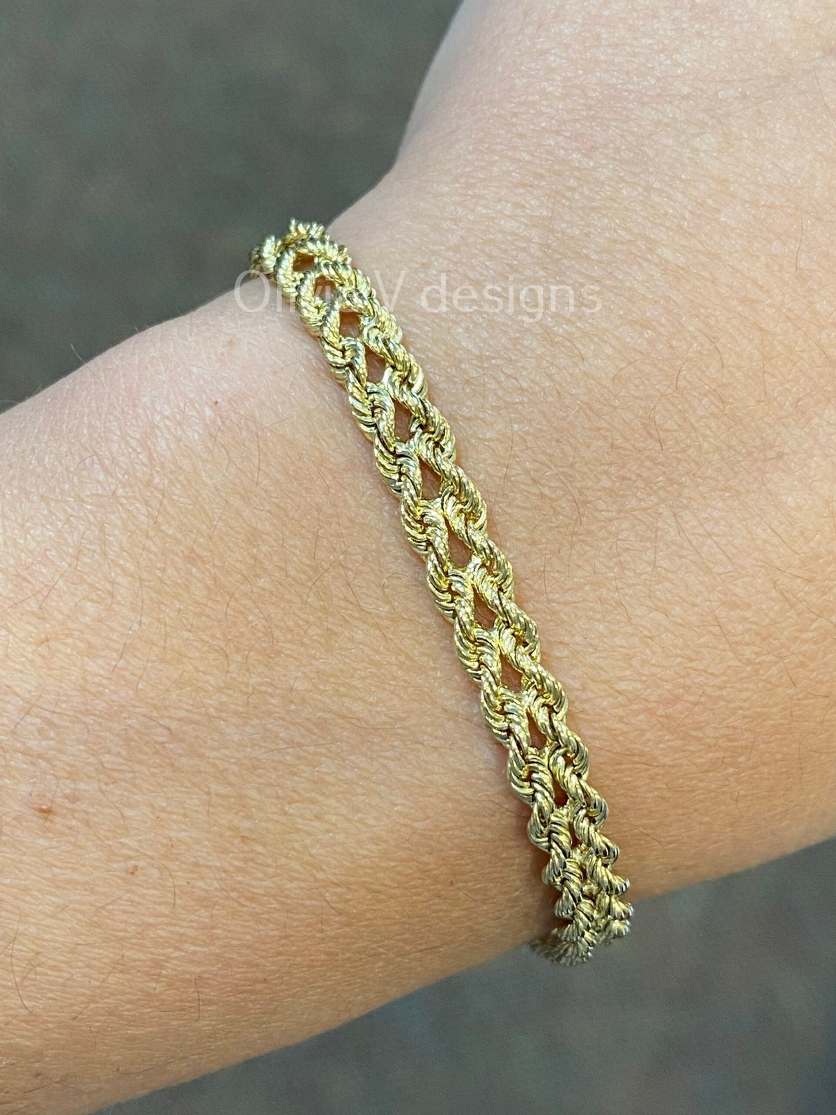 14k Yellow Gold Double Rope 6mm Bracelet 7.5'', Diamond Cut, Real 14k Gold Bracelet, Women, Gift