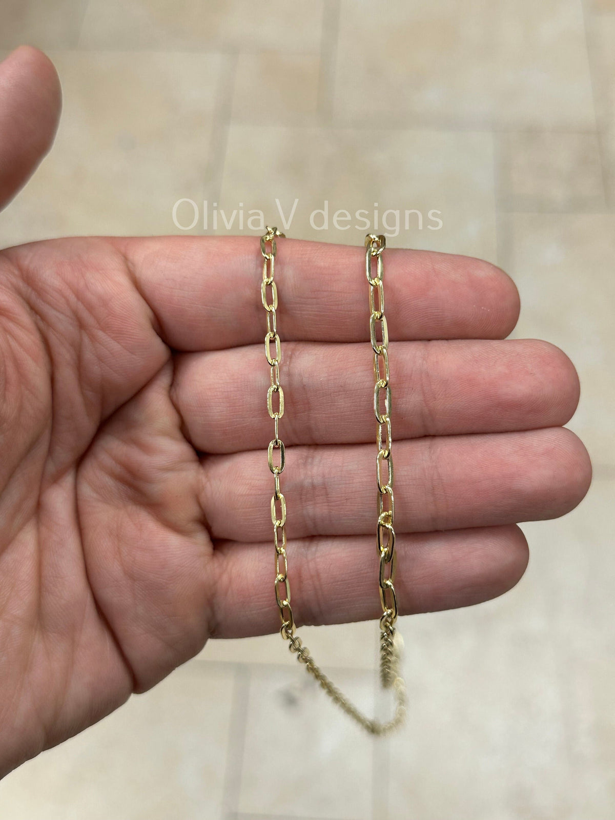 14k Yellow Gold Elongated Link Chain 3x6 4x8 , Paper Clip Necklace, Rectangular Staple Link Chain Necklace For Women, Layering Chain