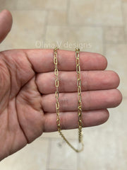 14k Yellow Gold Elongated Link Chain 3x6 4x8 , Paper Clip Necklace, Rectangular Staple Link Chain Necklace For Women, Layering Chain