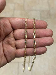 14k Yellow Gold Elongated Link Chain 3x6 4x8 , Paper Clip Necklace, Rectangular Staple Link Chain Necklace For Women, Layering Chain