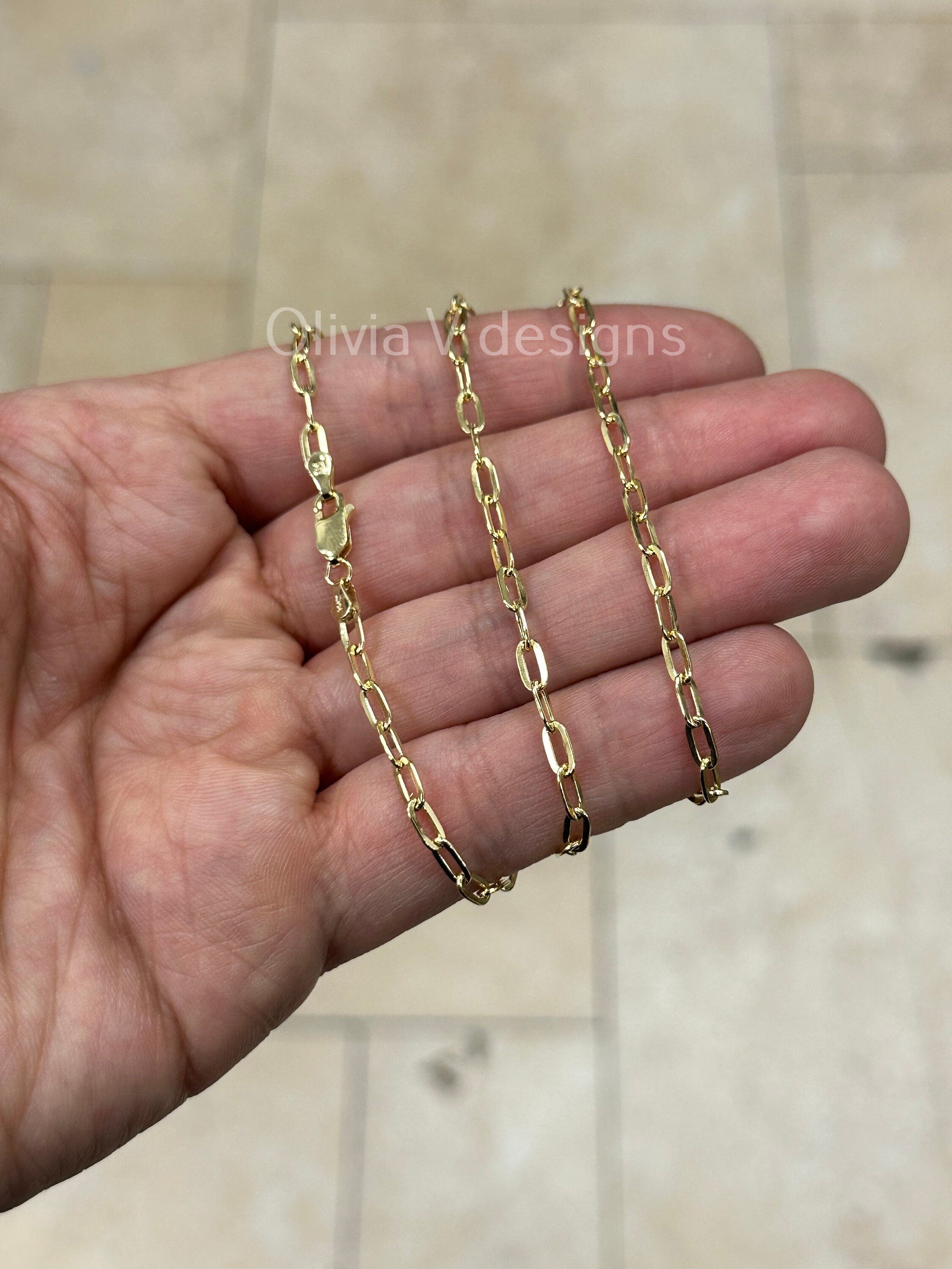 14k Yellow Gold Elongated Link Chain 3x6 , Paper Clip Necklace, Rectangular Staple Link Chain Necklace For Women, Layering Chain