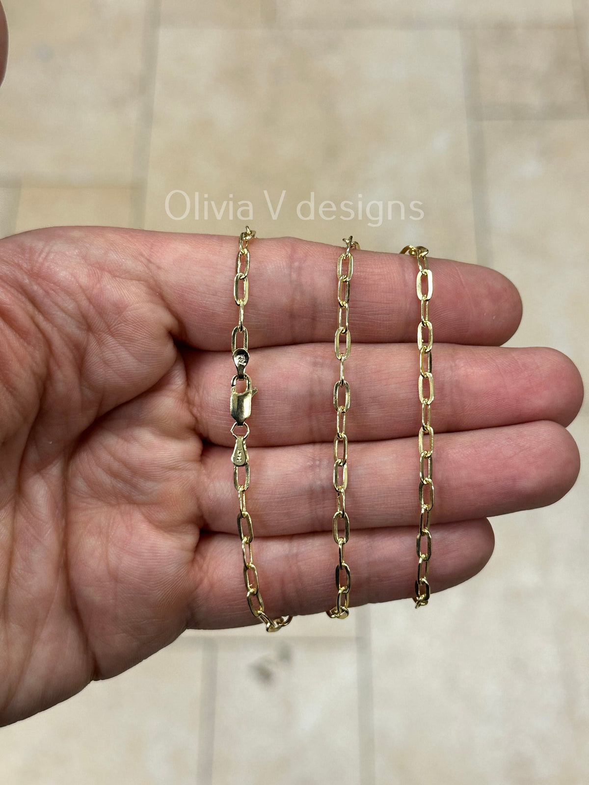 14k Yellow Gold Elongated Link Chain 3x6 , Paper Clip Necklace, Rectangular Staple Link Chain Necklace For Women, Layering Chain