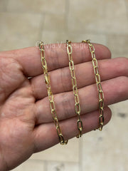 14k Yellow Gold Elongated Link Chain 4x8 , Paper Clip Necklace, Rectangular Staple Link Chain Necklace For Women, Layering Chain