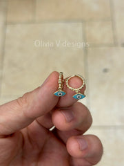 14k Yellow Gold Enamel Evil Eye Huggie Hoop Earrings, Real Genuine 14k Gold, Nazar Earrings, Protect From Eye, Earrings, Gift For Her