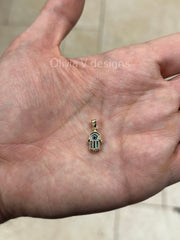 14k Yellow Gold Greek Blue Hamsa Evil Eye Pendant, Dainty Eye - Genuine 14k Yellow Gold - Pendant Gift, Dainty, Good Luck Kabbalah