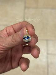 14k Yellow Gold Greek Evil Eye Pendant, Dainty - Genuine 14k Yellow Gold - Talisman Good Luck, , Protection, Diamond Cut, Light Blue, 14mm