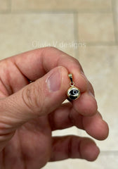 14k Yellow Gold Greek Evil Eye Pendant, Dainty Eye - Genuine 14k Yellow Gold - Pendant Gift, Blue, Good Luck Protection Charm, 8mm