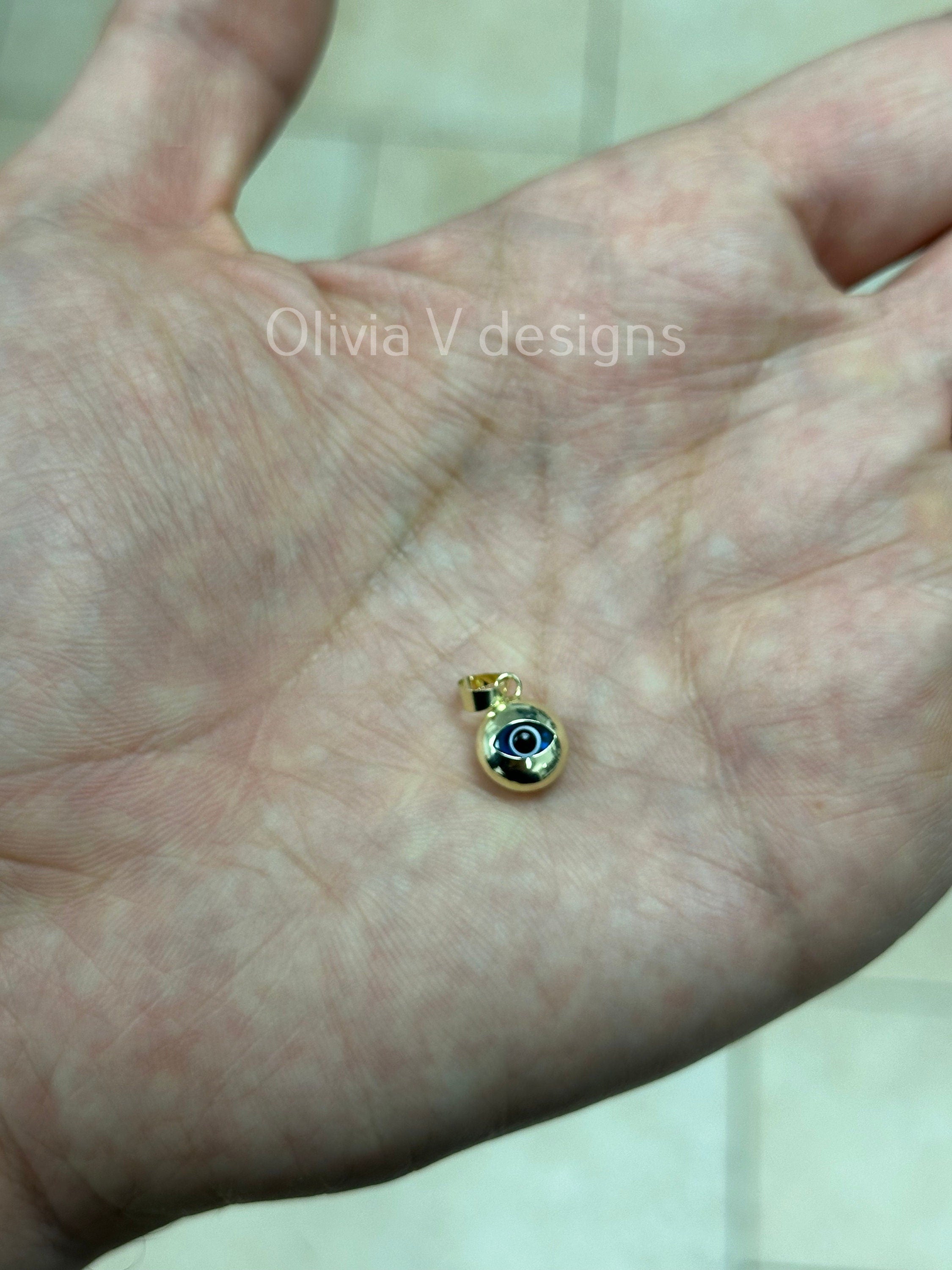 14k Yellow Gold Greek Evil Eye Pendant, Dainty Eye - Genuine 14k Yellow Gold - Pendant Gift, Dainty, Good Luck Protection Charm