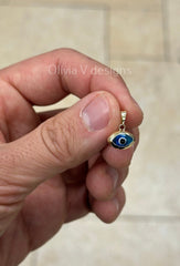 14k Yellow Gold Greek Evil Eye Pendant, Dainty Eye - Genuine 14k Yellow Gold - Pendant Gift, Dainty, Good Luck Protection Charm, Light Blue