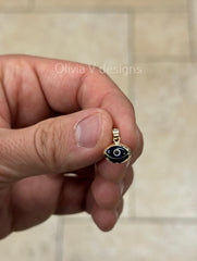 14k Yellow Gold Greek Evil Eye Pendant, Dainty Eye - Genuine 14k Yellow Gold - Pendant Gift, Dainty, Good Luck Protection Charm, Blue