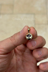 14k Yellow Gold Greek Evil Eye Pendant, Dainty Eye - Genuine 14k Yellow Gold - Talisman Good Luck, , Protection, Diamond Cut, Red, 10mm