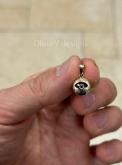 14k Yellow Gold Greek Evil Eye Pendant, Dainty Eye - Genuine 14k Yellow Gold - Talisman Good Luck, , Protection, Diamond Cut, Red, 10mm