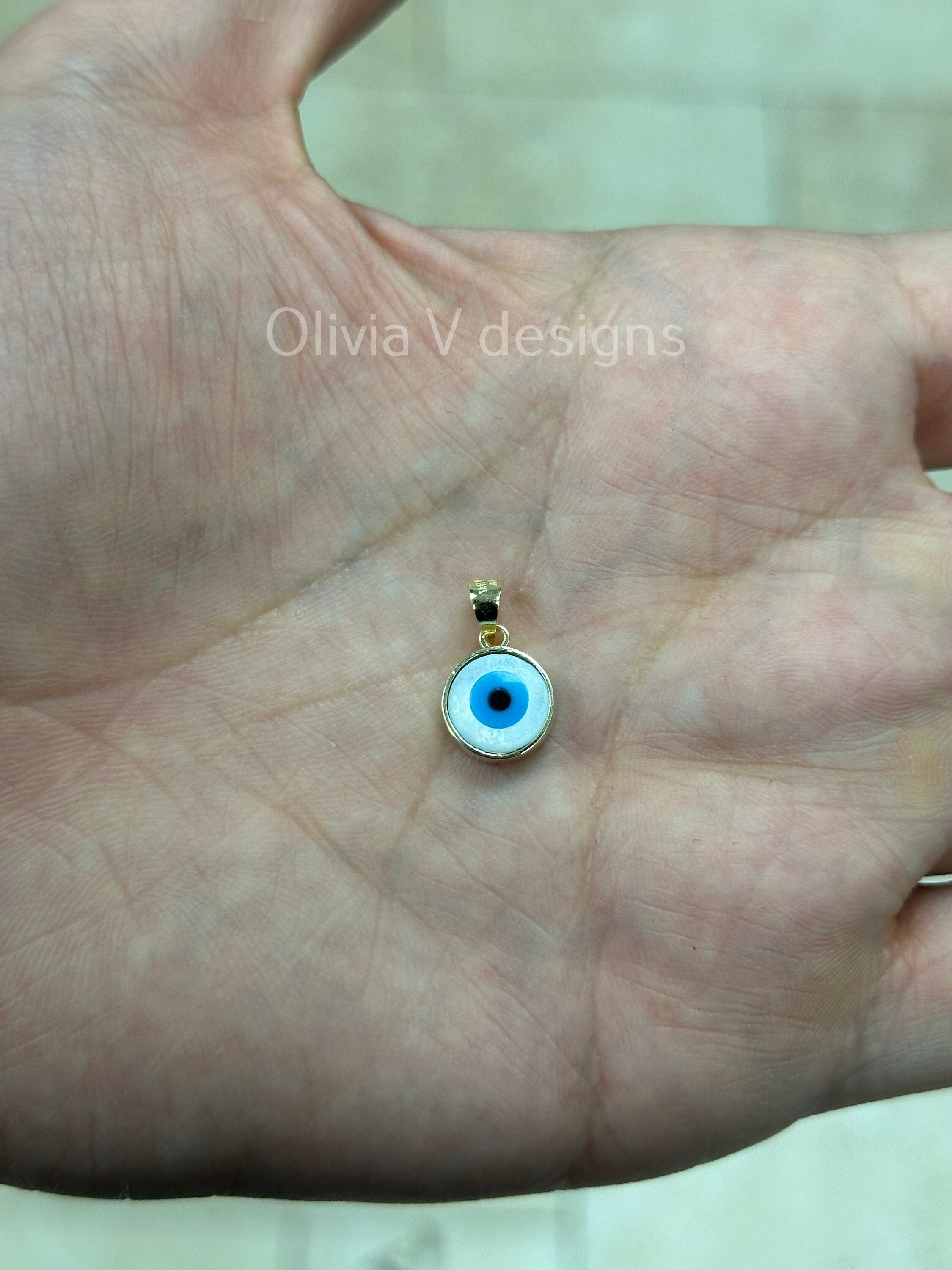 14k Yellow Gold Greek Evil Eye Pendant, Mother Of Pearls Eye - Genuine 14k Yellow Gold - Pendant Gift, Dainty, Good Luck Protection Charm