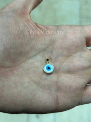 14k Yellow Gold Greek Evil Eye Pendant, Mother Of Pearls Eye - Genuine 14k Yellow Gold - Pendant Gift, Dainty, Good Luck Protection Charm