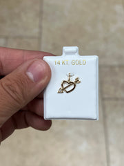 14k Yellow Gold Heart & Arrow Pendant, Arrow Heart- Genuine 14k Yellow Gold - Pendant Gift, Dainty, Love