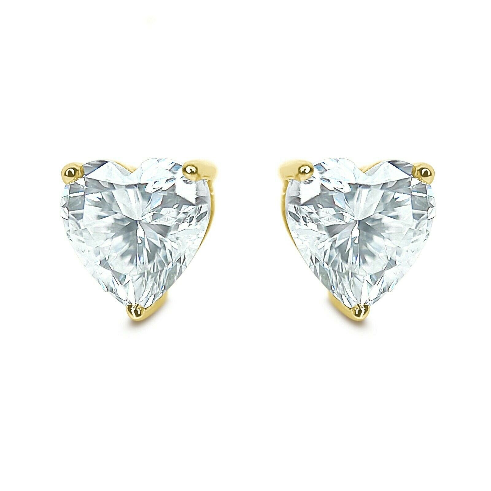 14k Yellow Gold Heart Studs 0.05-8.00 ct. T.W. Round-cut Created Diamond Stud Earrings Solitaire, Push Back, Genuine 14k Yellow Gold