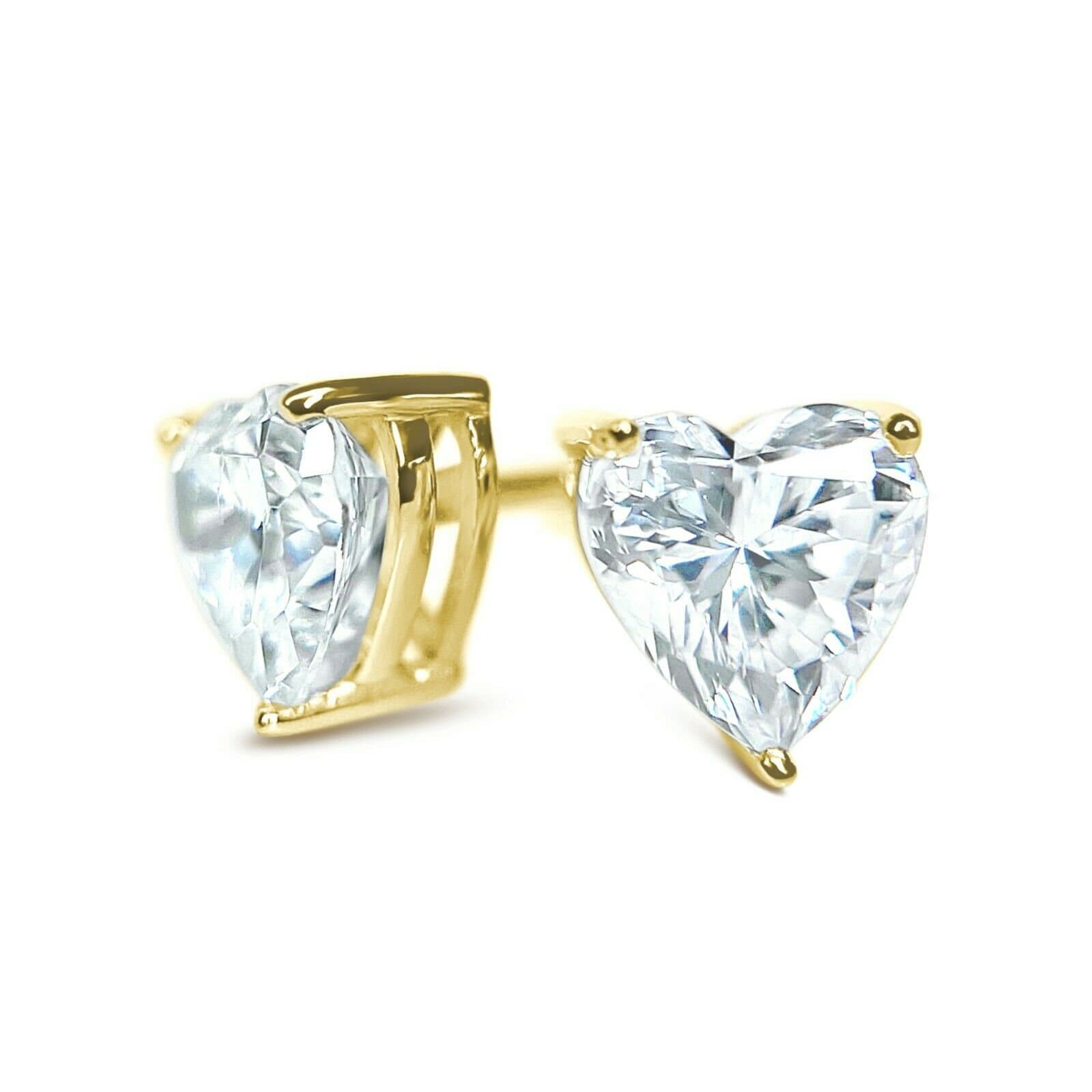 14k Yellow Gold Heart Studs 0.05-8.00 ct. T.W. Round-cut Created Diamond Stud Earrings Solitaire, Push Back, Genuine 14k Yellow Gold