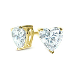 14k Yellow Gold Heart Studs 0.05-8.00 ct. T.W. Round-cut Created Diamond Stud Earrings Solitaire, Push Back, Genuine 14k Yellow Gold