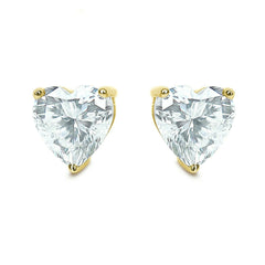 14k Yellow Gold Heart Studs 0.05-8.00 ct. T.W. Round-cut Created Diamond Stud Earrings Solitaire, Push Back, Genuine 14k Yellow Gold