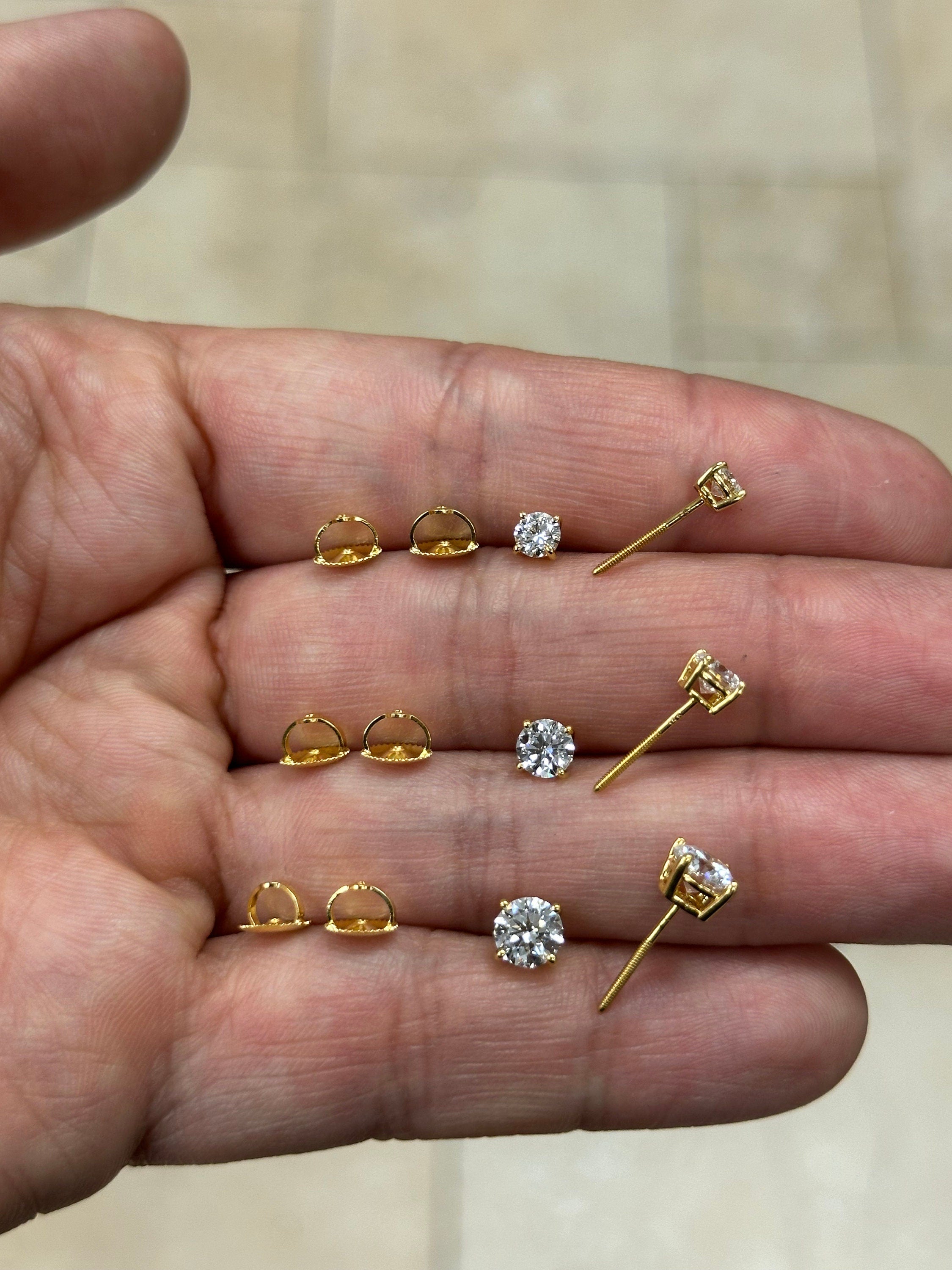 IGI Certified 14k Yellow Gold Lab Grown Diamond Studs 0.50 1.00 1.50 Carats, Screw Back, Diamond Studs, Round Diamond Stud Earrings Unisex