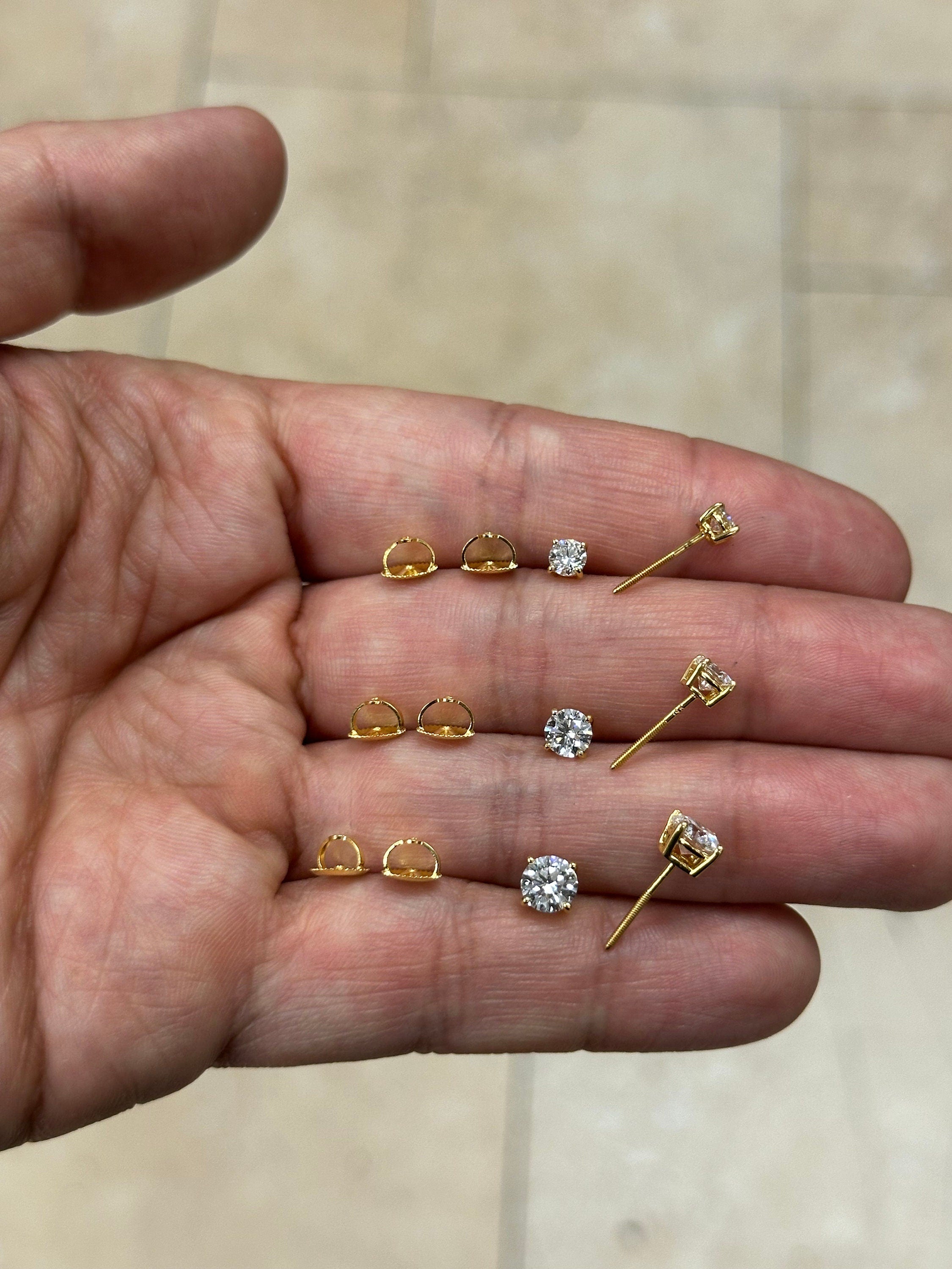 IGI Certified 14k Yellow Gold Lab Grown Diamond Studs 0.50 1.00 1.50 Carats, Screw Back, Diamond Studs, Round Diamond Stud Earrings Unisex