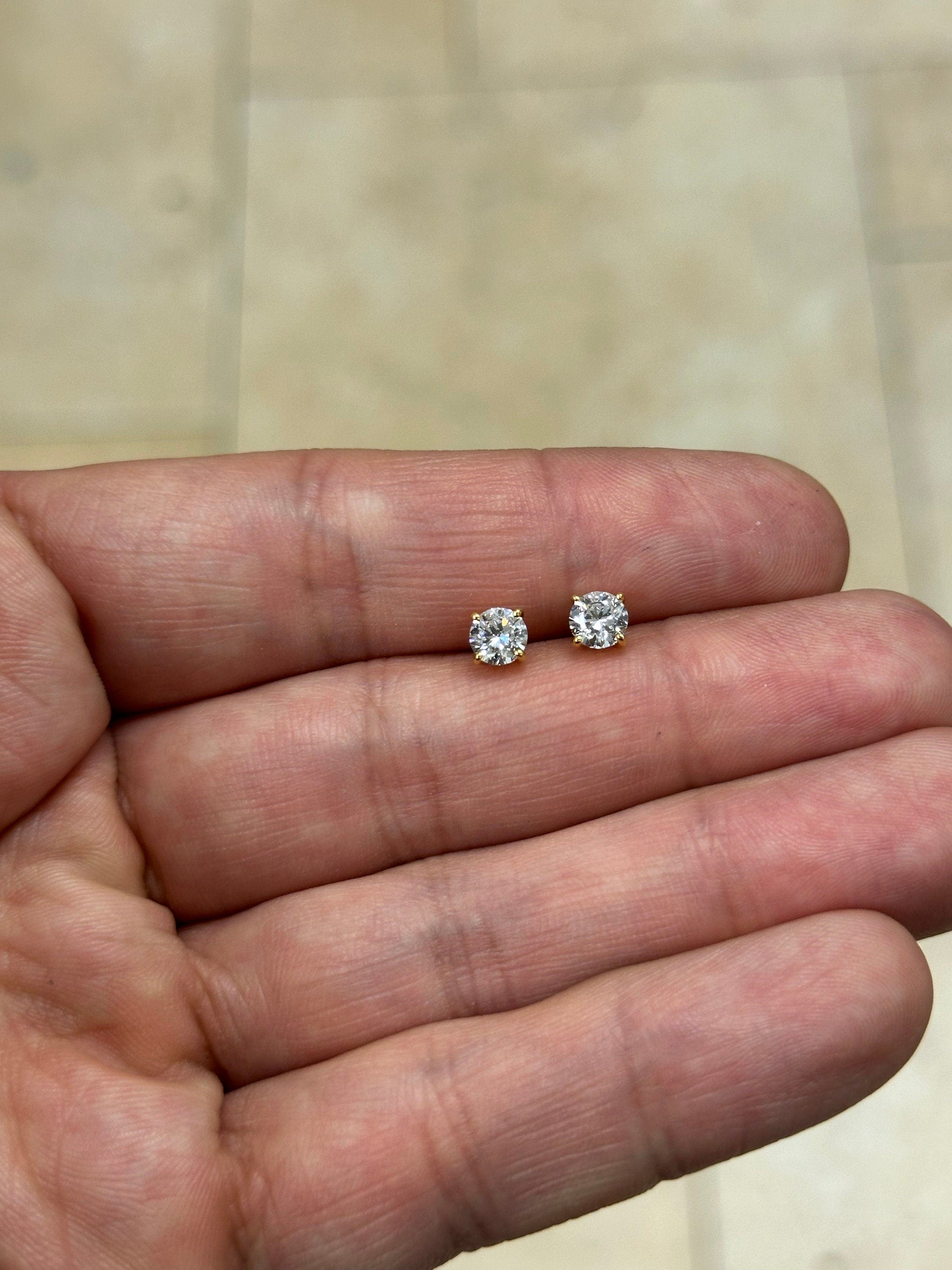 IGI Certified 14k Yellow Gold Lab Grown Diamond Studs 1.00 Carat DE VS1, Screw Back, Diamond Studs, Round Diamond Stud Earrings Unisex