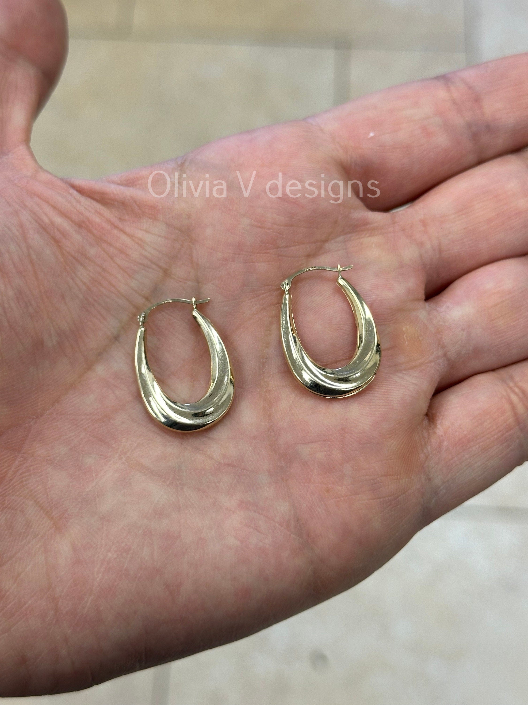 14k Yellow Gold Oval Hoop Earrings 25mm / Classic Hoops, Everyday Earrings, Gift For Her, For Him, 14k Yellow Gold