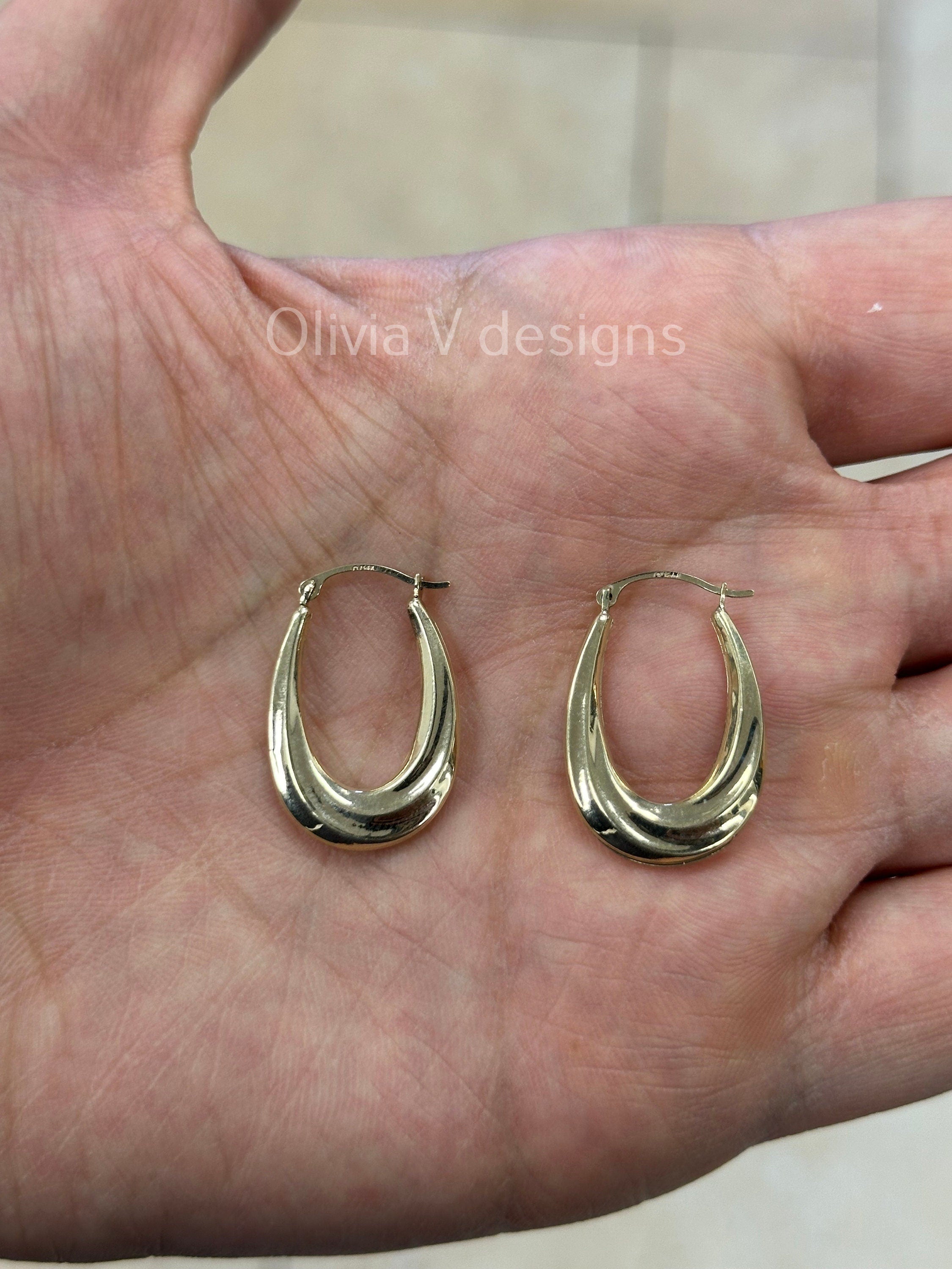 14k Yellow Gold Oval Hoop Earrings 25mm / Classic Hoops, Everyday Earrings, Gift For Her, For Him, 14k Yellow Gold