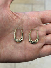 14k Yellow Gold Oval Hoop Earrings 25mm / Classic Hoops, Everyday Earrings, Gift For Her, For Him, 14k Yellow Gold
