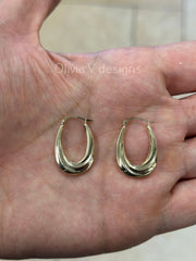 14k Yellow Gold Oval Hoop Earrings 25mm / Classic Hoops, Everyday Earrings, Gift For Her, For Him, 14k Yellow Gold