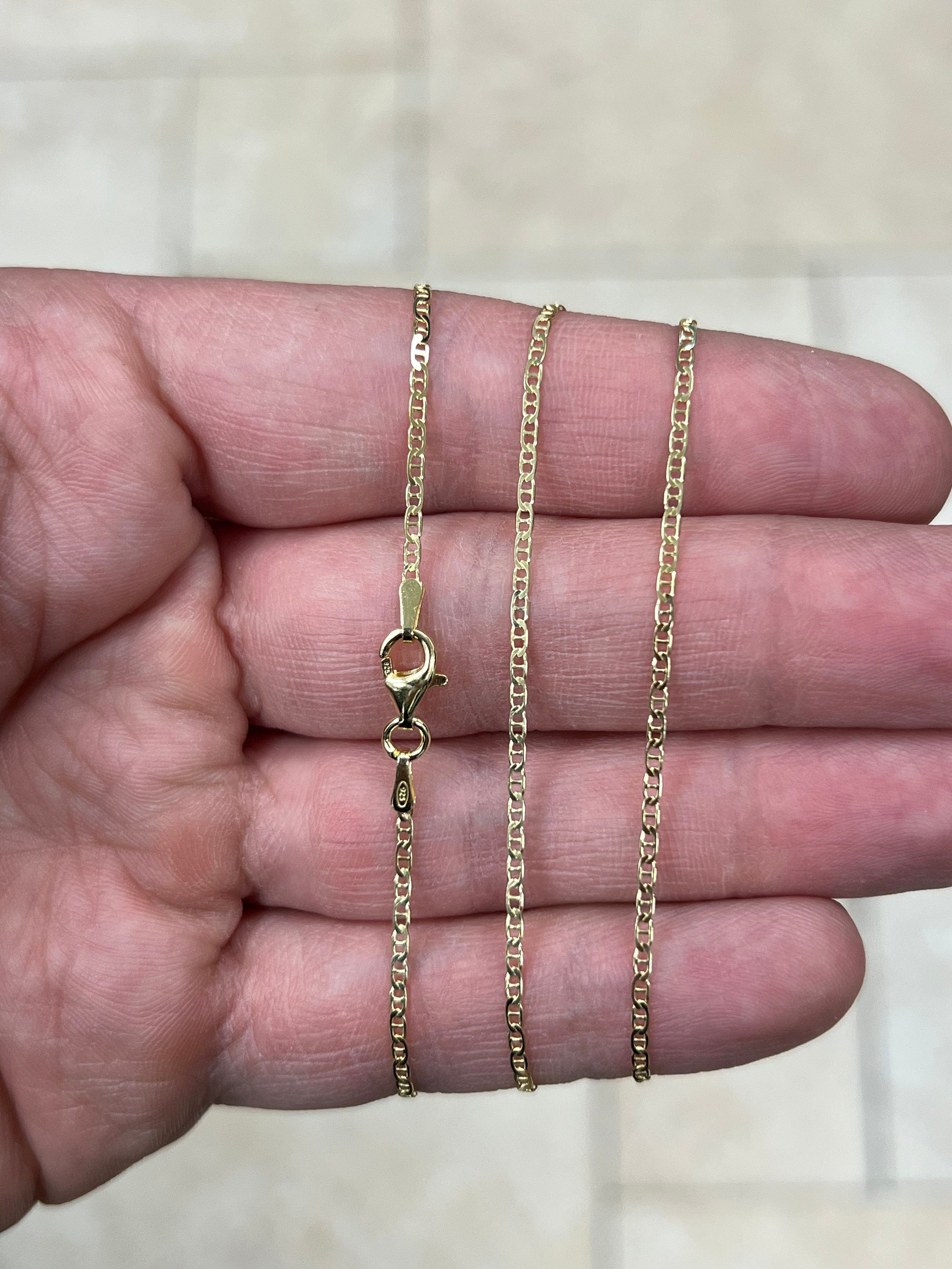 14k Yellow Gold Over 925 Sterling Silver 1.8mm Flat Mariner Link Anchor Chain Necklace , Italy, 16'' 18'' 20'' 22'' 24'' 26'' 28'' 30''