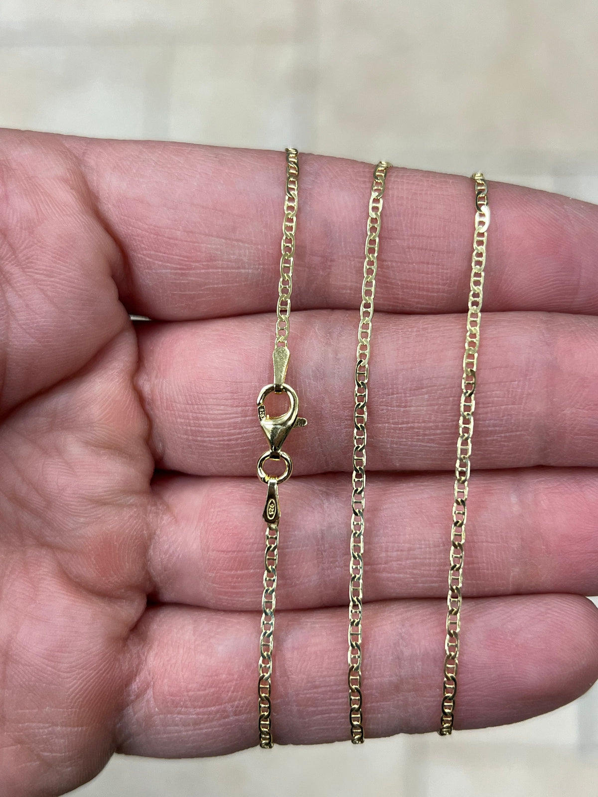 14k Yellow Gold Over 925 Sterling Silver 1.8mm Flat Mariner Link Anchor Chain Necklace , Italy, 16'' 18'' 20'' 22'' 24'' 26'' 28'' 30''