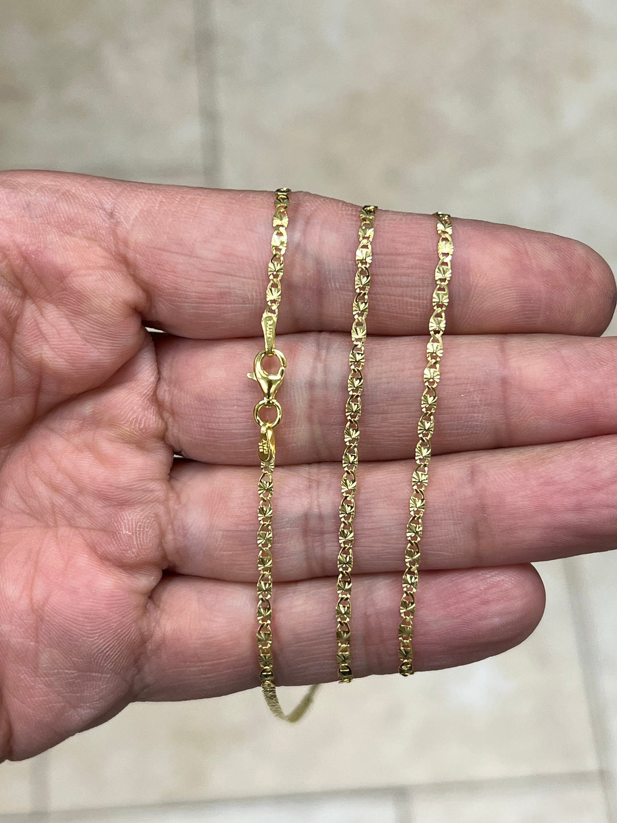 14k Yellow Gold Over 925 Sterling Silver 2mm Valentino Link Chain, Sterling Chain, 925