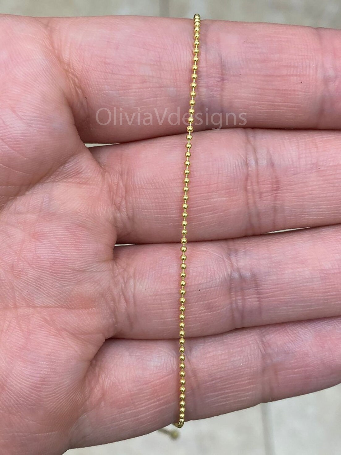 14k Yellow Gold Over 925 Sterling Silver Adjustable Ball Bead Chain 1mm Necklace, Dog Tag , 925 Sterling Silver