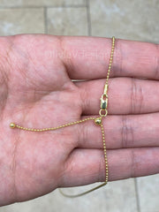 14k Yellow Gold Over 925 Sterling Silver Adjustable Ball Bead Chain 1mm Necklace, Dog Tag , 925 Sterling Silver