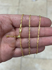 14k Yellow Gold Over 925 Sterling Silver Anchor Mariner Link Adjustable Chain Necklace 24" 2mm, 925 Sterling Silver, Anchor Chain