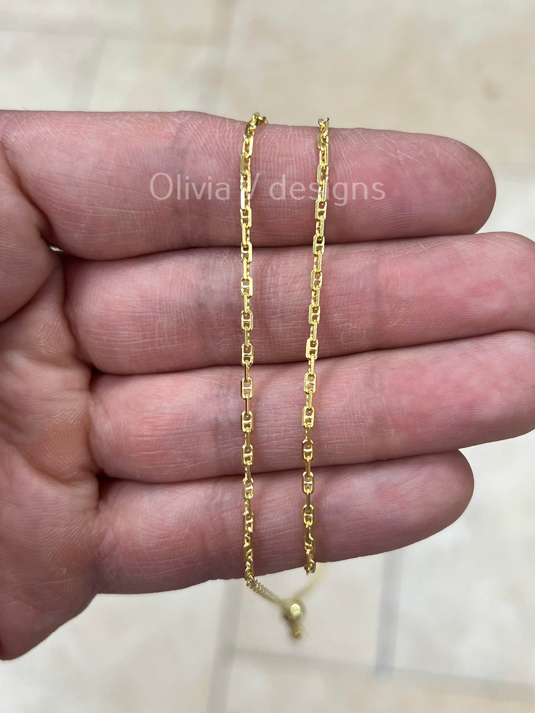 14k Yellow Gold Over 925 Sterling Silver Anchor Mariner Link Adjustable Chain Necklace 24" 2mm, 925 Sterling Silver, Anchor Chain