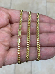 14k Yellow Gold Over 925 Sterling Silver Italian Chain Necklace, Solid Miami Cuban Curb Link Chain, 3.2mm Necklace Chain, Gift, Cuban