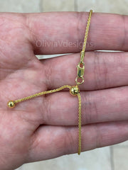 14k Yellow Gold Over 925 Sterling Silver Necklace, 1.3mm Sterling Silver Spiga Wheat  Necklace, Men's Chain, Flexible Wheat Chain