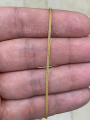 14k Yellow Gold Over 925 Sterling Silver Necklace, 1.3mm Sterling Silver Spiga Wheat  Necklace, Men's Chain, Flexible Wheat Chain