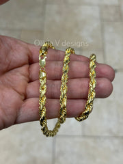 14k Yellow Gold Over 925 Sterling Silver Rope Chain Necklace 6.5mm, Lobster Clasp, New, Gift, Men, Woman