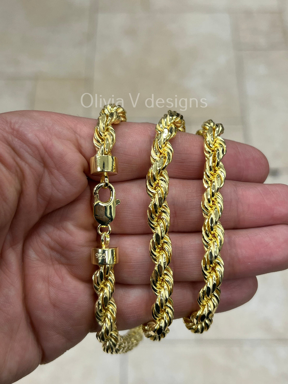 14k Yellow Gold Over 925 Sterling Silver Rope Chain Necklace 8mm, Lobster Clasp, New, Gift, Men, Woman