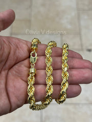14k Yellow Gold Over 925 Sterling Silver Rope Chain Necklace 8mm, Lobster Clasp, New, Gift, Men, Woman