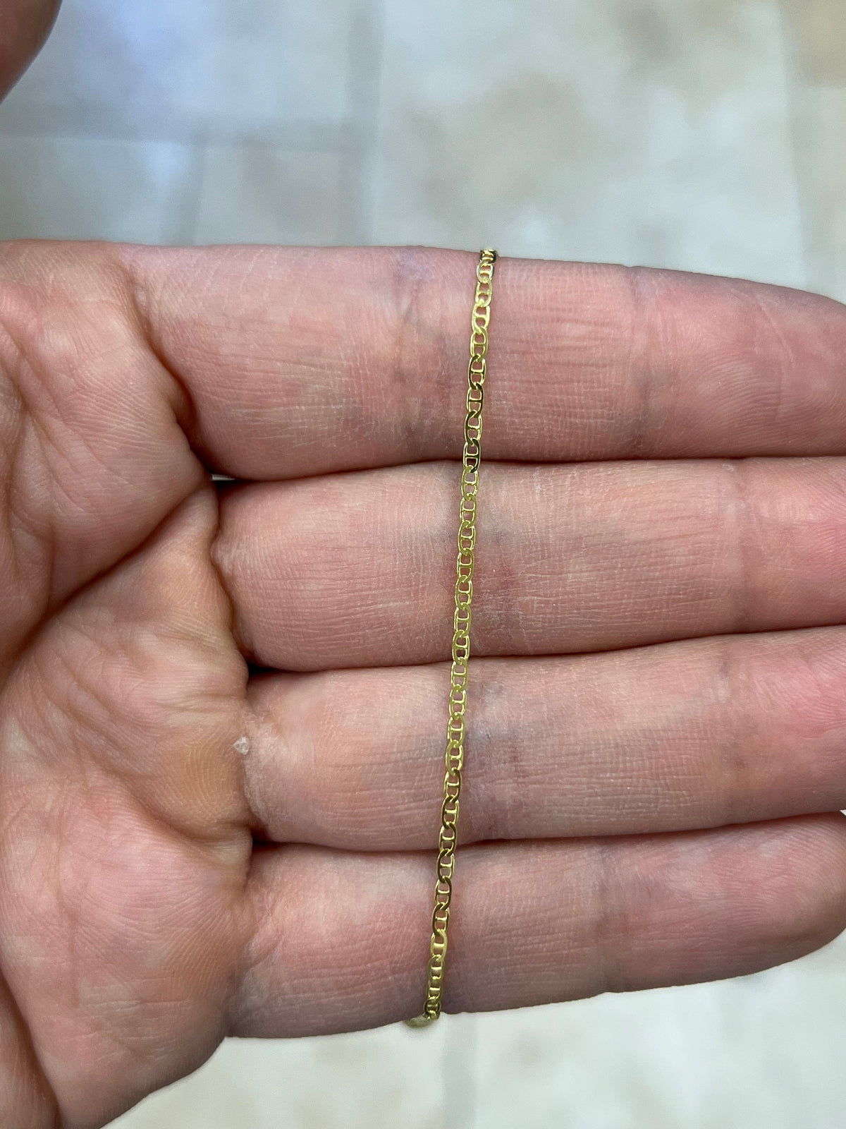 14k Yellow Gold Plated Over 925 Sterling Silver 1.5mm Flat Mariner Link Anchor Anklet 10'' - Made In Italy